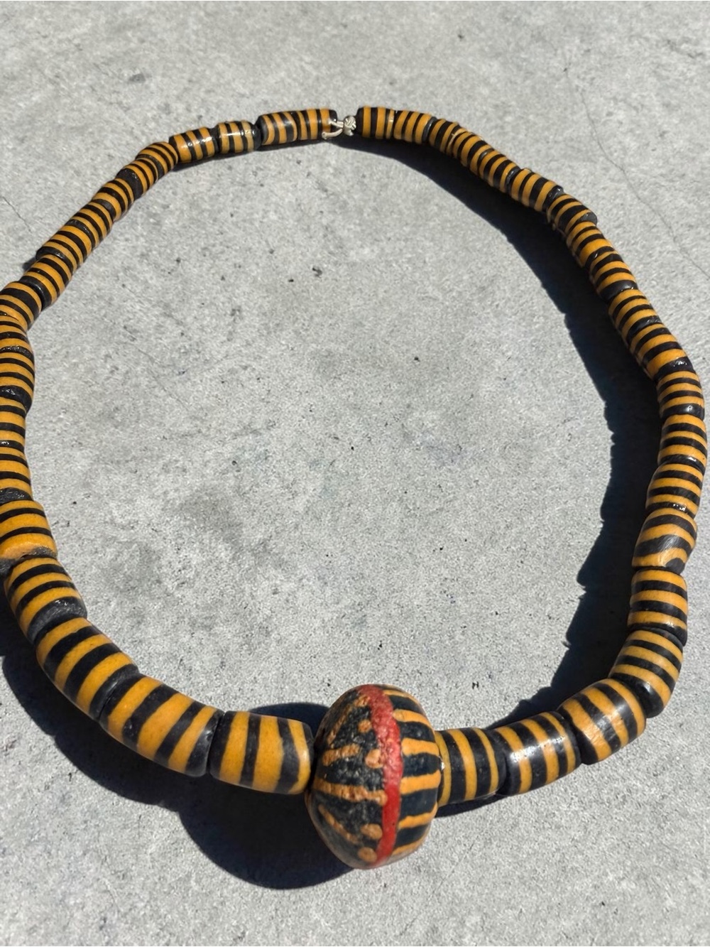 Handmade Striped Yellow & Black Bead Necklace